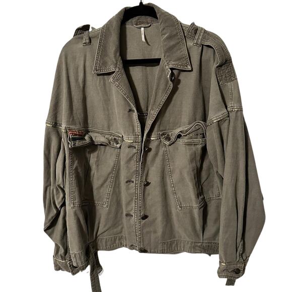 Free People Military Jacket Unisex in Olive Green NWOT Size Large - Picture 2 of 6